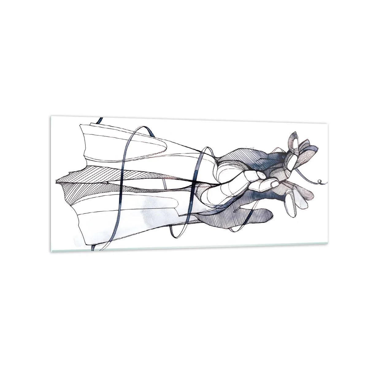 Quadro su vetro - Un disegno sottile di una mano con un fiore delicato - 120x50cm - Studio del tocco - Decorazione murale moderna per soggiorno e camera da letto ARTTOR