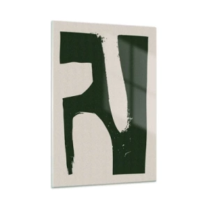 Quadro su vetro - Astrazione minimalista con pennellate verde scuro - 50x70cm - Golfi di bianco - Decorazione murale moderna per soggiorno e camera da letto ARTTOR