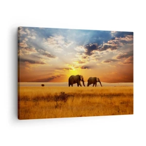 Quadro su tela - Stampe su Tela - Elefanti nella savana al tramonto - 70x50cm - Passeggiata familiare - Decorazione murale moderna per soggiorno e camera da letto ARTTOR