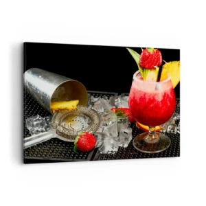 Quadro su tela - Stampe su Tela - Un cocktail colorato con fragole, ghiaccio e ananas - 100x70cm - Incantare il gusto - Decorazione murale moderna per soggiorno e camera da letto ARTTOR