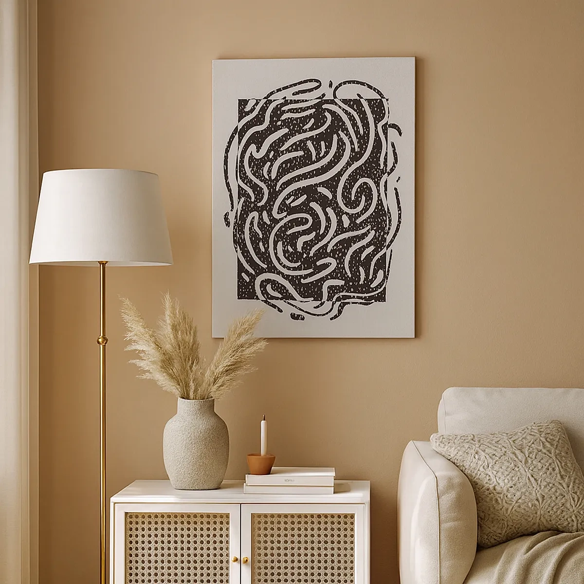 Quadro su tela - Stampe su Tela - Astrazione in bianco e nero in stile geometrico - 50x70cm - Astrazione: la danza della gioia - Decorazione murale moderna per soggiorno e camera da letto ARTTOR