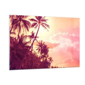 Quadro su vetro - Palme tropicali alla luce del sole al tramonto contro un cielo rosa - 120x80cm - Devi scegliere - Decorazione murale moderna per soggiorno e camera da letto ARTTOR