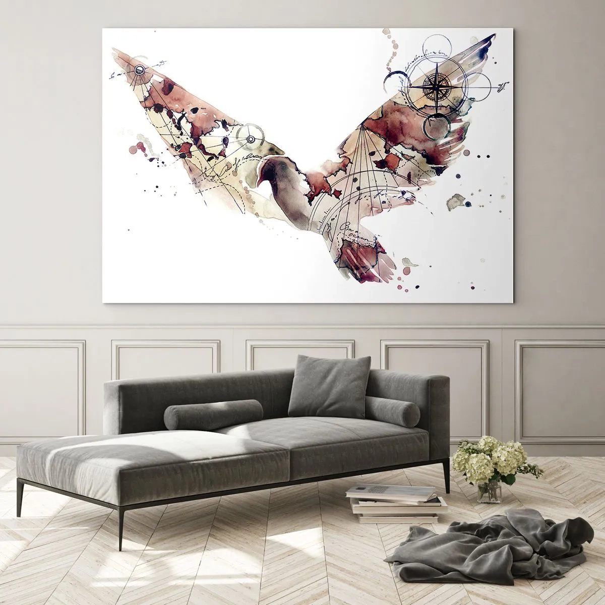 Quadro su vetro - Ali in stile artistico astratto su sfondo bianco - 120x80cm - Viandante nell'aria - Decorazione murale moderna per soggiorno e camera da letto ARTTOR