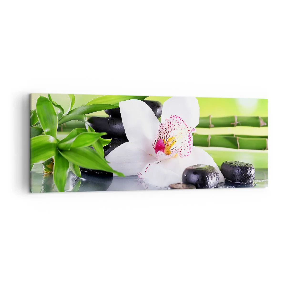 Quadro su tela - Stampe su Tela - Orchidea, pietre e bambù in un'armoniosa composizione spa - 140x50cm - Freschezza rinfrescante - Decorazione murale moderna per soggiorno e camera da letto ARTTOR