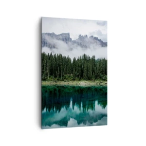 Quadro su tela - Stampe su Tela - Un paesaggio montano con una foresta e un lago che riflette il cielo - 80x120cm - Silenzio, non svegliamo l'acqua che dorme... - Decorazione murale moderna per soggiorno e camera da letto ARTTOR
