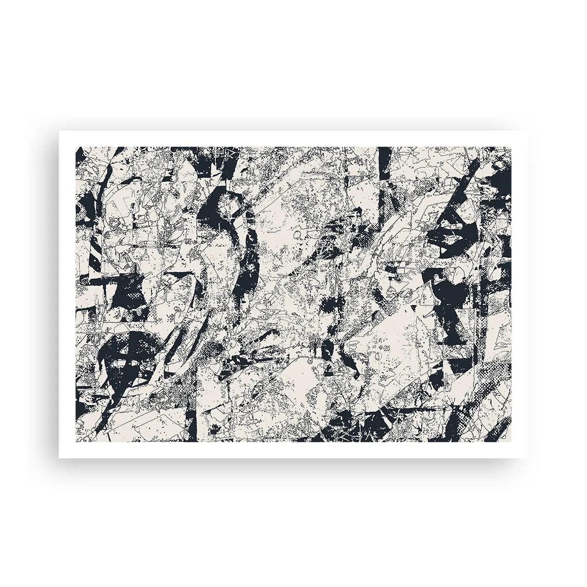 Poster - Composizione astratta in bianco e nero con un layout dinamico - 100x70cm - La compenetrazione degli opposti - Decorazione murale moderna per soggiorno e camera da letto ARTTOR