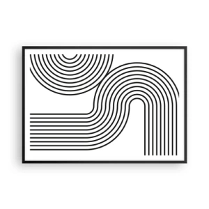 Poster in cornice nera - Un dipinto astratto con linee nere che creano motivi geometrici su uno sfondo bianco. - 100x70cm - In curva - Decorazione murale moderna per soggiorno e camera da letto ARTTOR