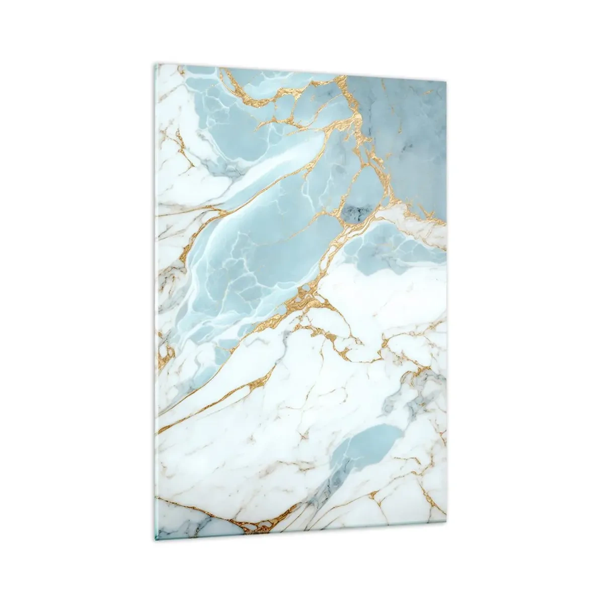Quadro su vetro - Motivi in marmo blu e bianco con venature dorate aggiunte - 70x100cm - La ricchezza della pietra - Decorazione murale moderna per soggiorno e camera da letto ARTTOR