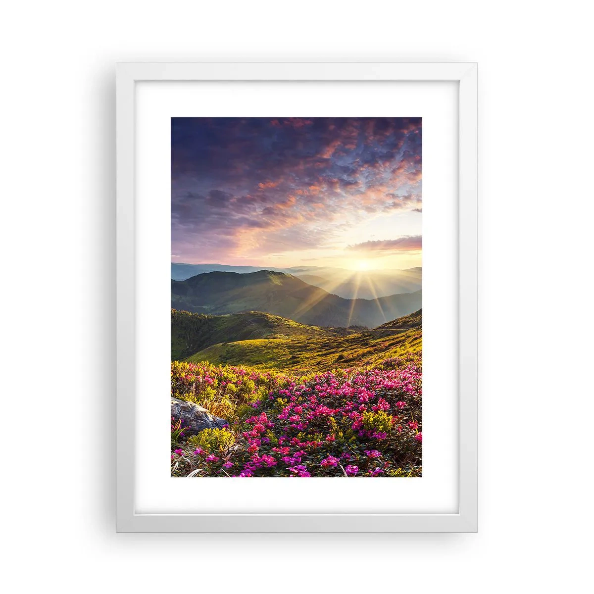 Poster in cornice bianca - La freschezza di un mattino sui monti - 30x40 cm