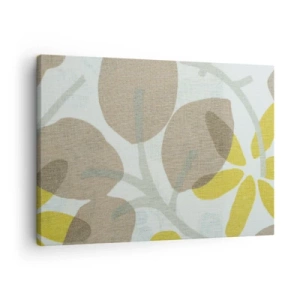 Quadro su tela - Stampe su Tela - Foglie astratte nei toni del beige e del giallo - 70x50cm - Composizione sotto al sole - Decorazione murale moderna per soggiorno e camera da letto ARTTOR