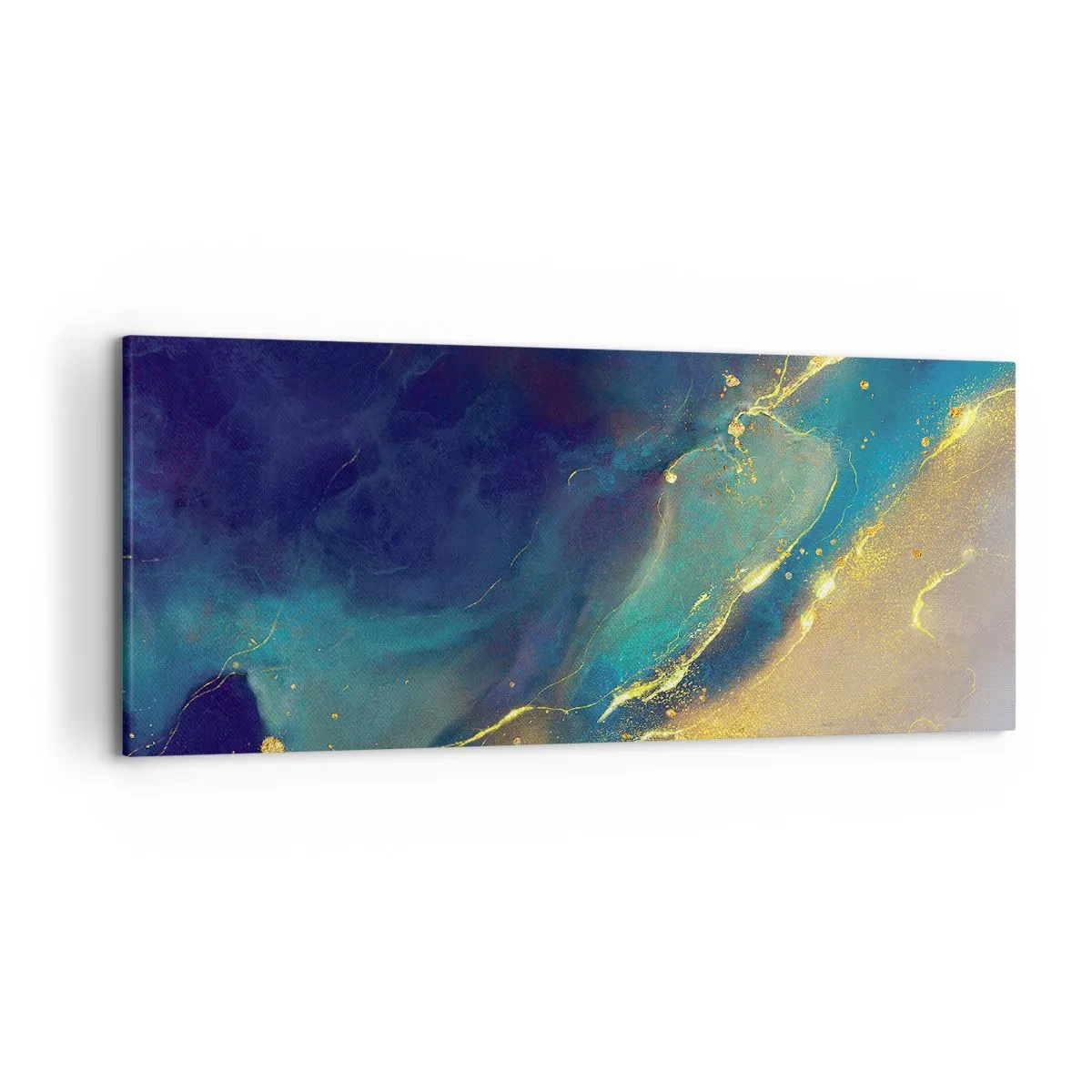 Quadro su tela - Stampe su Tela - Composizione astratta nei toni del blu e dell'oro su tela - 120x50cm - La palude dorata - Decorazione murale moderna per soggiorno e camera da letto ARTTOR