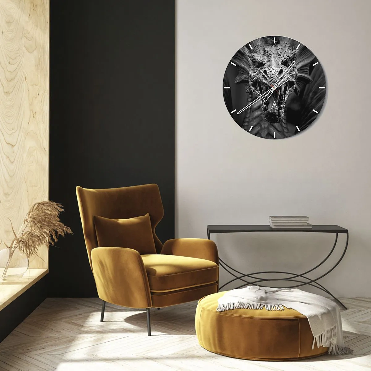 Orologio da parete - Orologio in Vetro - Drago favoloso in grigio - 40x40 cm