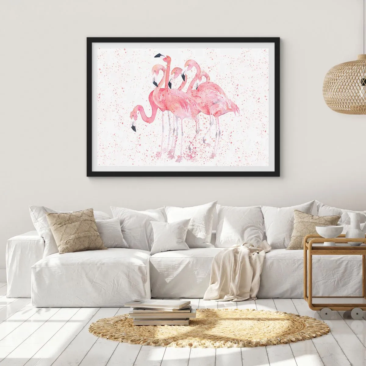 Poster in cornice nera - Fenicotteri rosa in stile acquerello artistico - 70x50cm - Gruppo in rosa - Decorazione murale moderna per soggiorno e camera da letto ARTTOR
