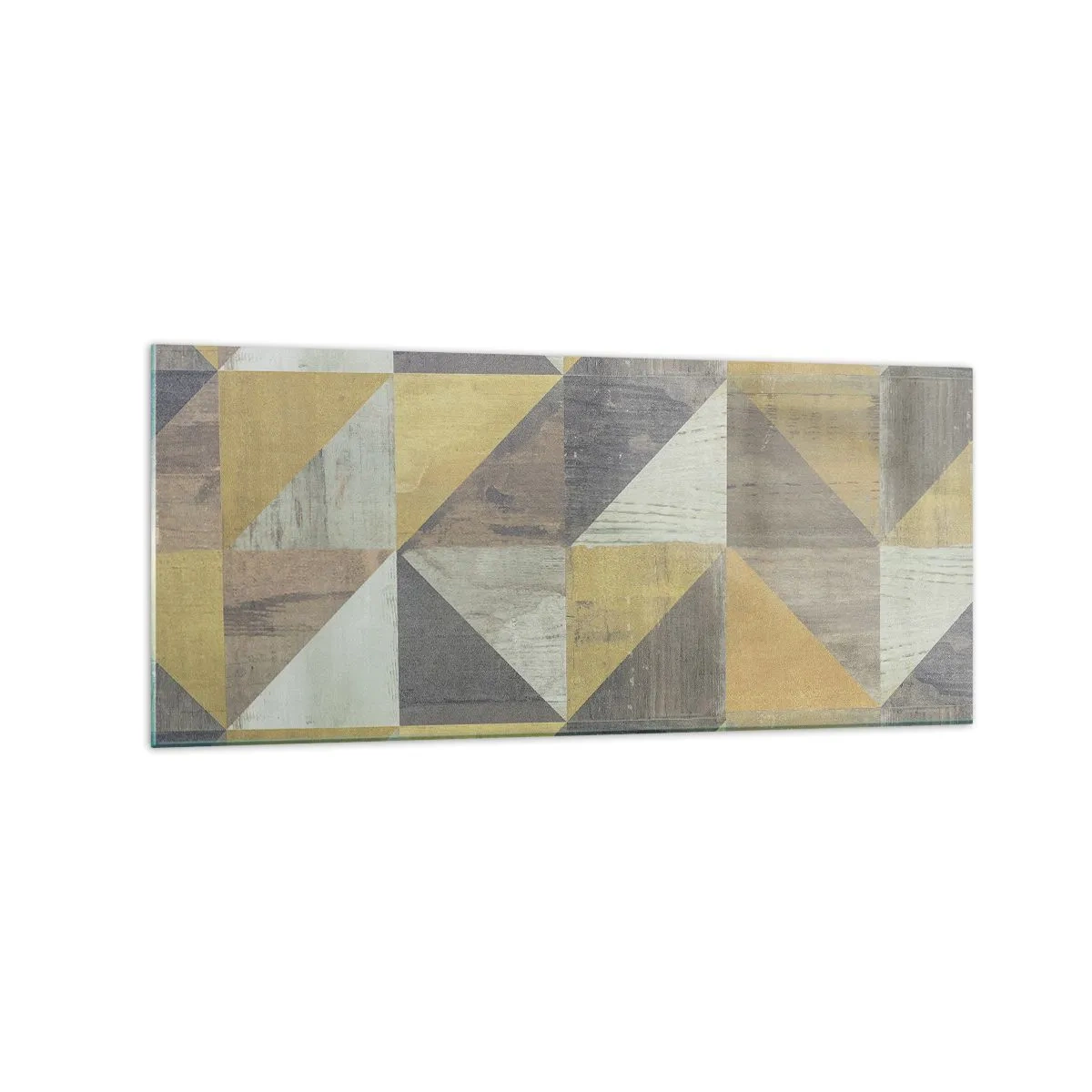 Quadro su vetro - Composizione geometrica di triangoli in tonalità terrose - 120x50cm - Secondo i triangoli - Decorazione murale moderna per soggiorno e camera da letto ARTTOR