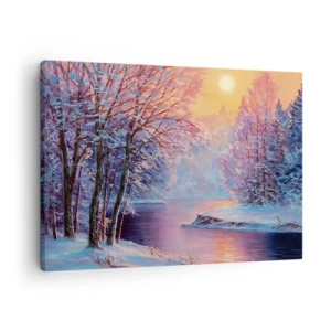 Quadro su tela - Stampe su Tela - Paesaggio invernale con fiume e alberi all'alba - 70x50cm - I colori dell'inverno - Decorazione murale moderna per soggiorno e camera da letto ARTTOR