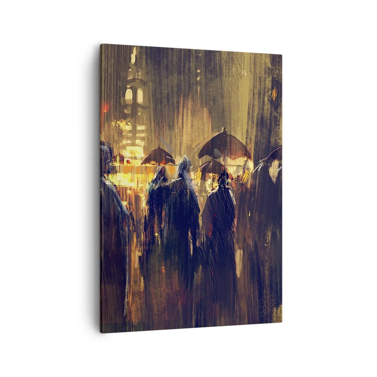 Quadro su tela - Stampe su Tela - Figure con ombrelli in una città piovosa di notte - 50x70cm - Gli adoratori della pioggia - Decorazione murale moderna per soggiorno e camera da letto ARTTOR