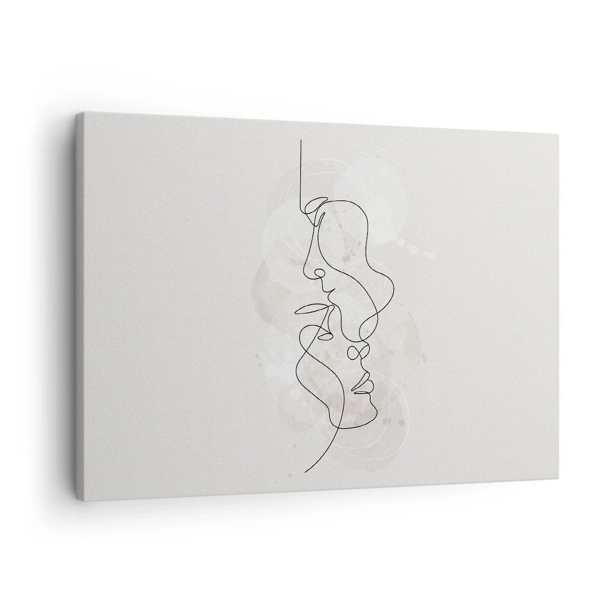 Quadro su tela - Stampe su Tela - Contorno astratto di due volti su uno sfondo chiaro - 70x50cm - Intrecciati in un abbraccio - Decorazione murale moderna per soggiorno e camera da letto ARTTOR