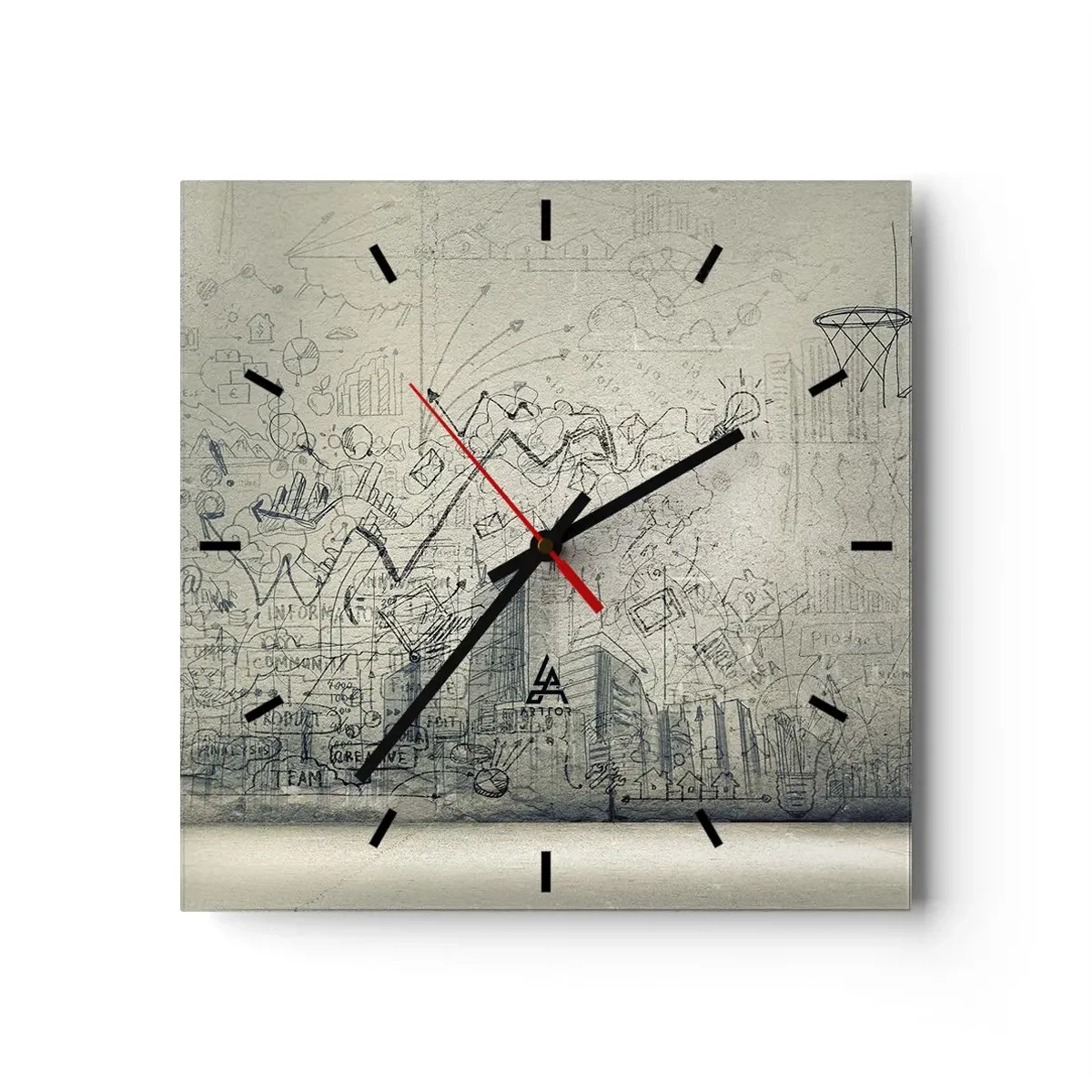 Orologio da parete - Orologio in Vetro - Disegni e diagrammi sullo sfondo di un muro grezzo - 30x30cm - La mia fantastica vita in città - Decorazione murale moderna per soggiorno e camera da letto ARTTOR