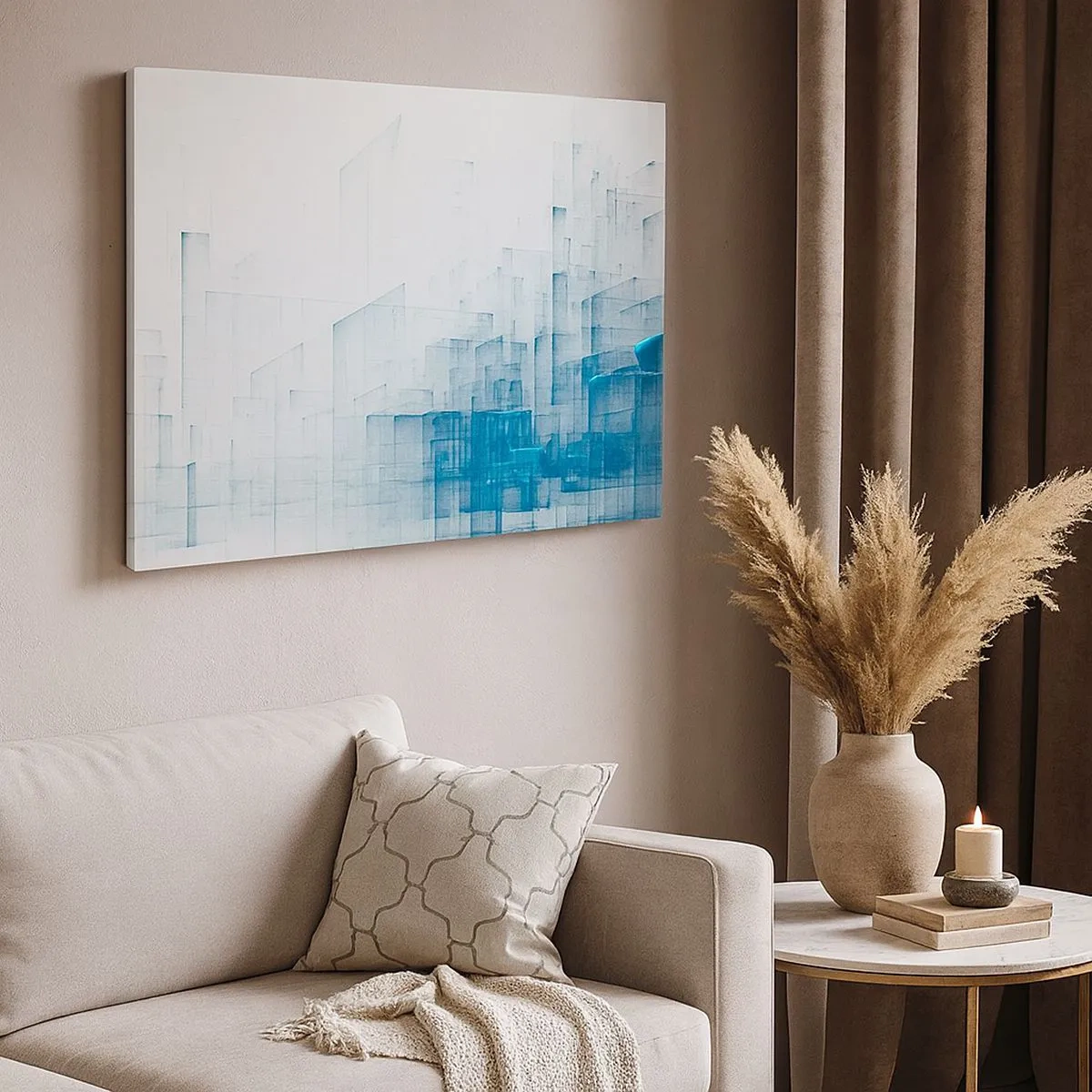 Quadro su tela - Stampe su Tela - Forme geometriche astratte nelle tonalità del blu - 70x50cm - E lo spazio fu - Decorazione murale moderna per soggiorno e camera da letto ARTTOR