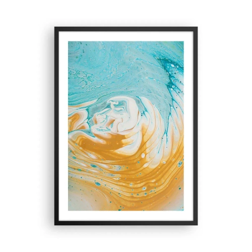 Poster in cornice nera - Vortice astratto nei toni del blu e dell'arancione - 50x70cm - Vortice pastello - Decorazione murale moderna per soggiorno e camera da letto ARTTOR
