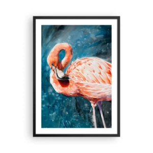 Poster in cornice nera - Un fenicottero acquerello su uno sfondo di acqua turchese - 50x70cm - Naturalmente decorativo  - Decorazione murale moderna per soggiorno e camera da letto ARTTOR