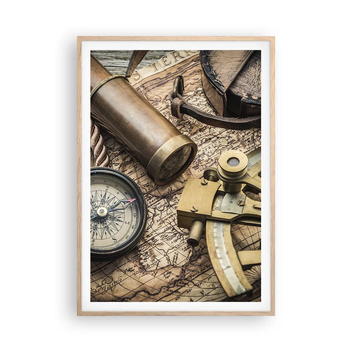 Poster in cornice rovere chiaro - Traccia la rotta - 70x100 cm