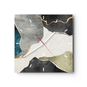 Orologio da parete - Orologio in Vetro - Forme geometriche nei toni del grigio, verde e oro - 30x30cm - Composizione mosaico con filo d'oro - Decorazione murale moderna per soggiorno e camera da letto ARTTOR