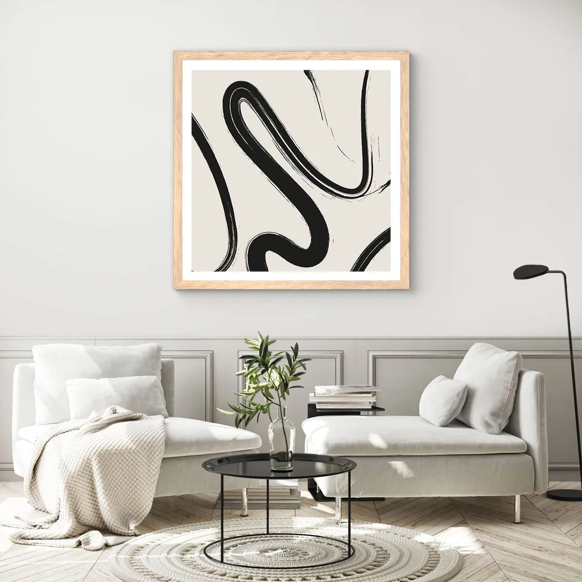 Poster in cornice rovere chiaro - Capriccio bianco e nero - 40x40 cm