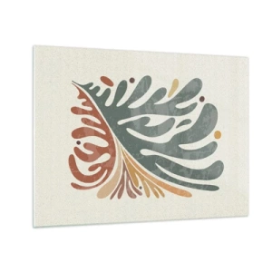 Quadro su vetro - Foglia astratta dai colori caldi - 70x50cm - Foglia multicolore - Decorazione murale moderna per soggiorno e camera da letto ARTTOR