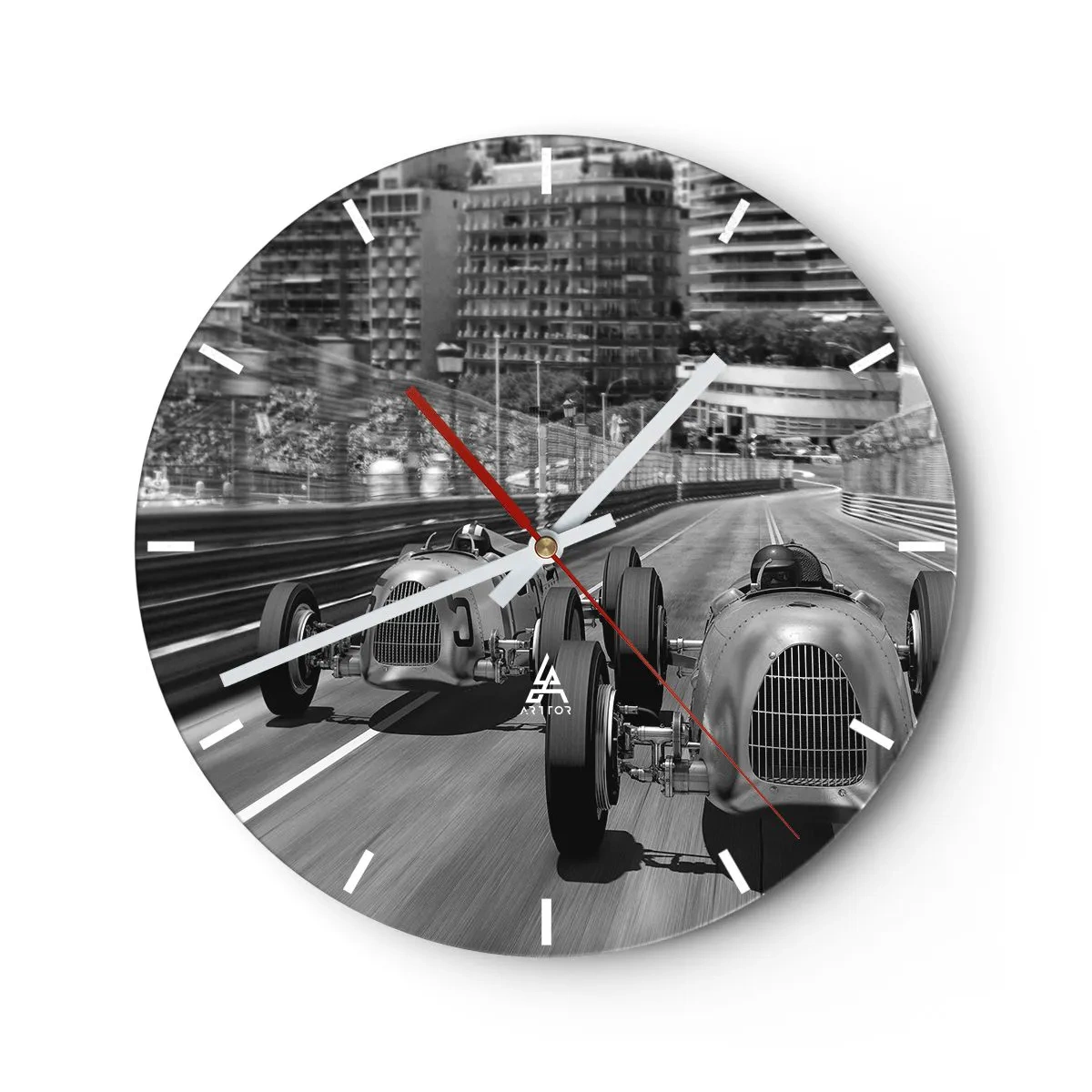 Orologio da parete - Orologio in Vetro - Gara di auto d'epoca sulle strade di Monte Carlo - 30x30cm - Tanto tempo fa a Montecarlo - Decorazione murale moderna per soggiorno, cucina e camera da letto ARTTOR