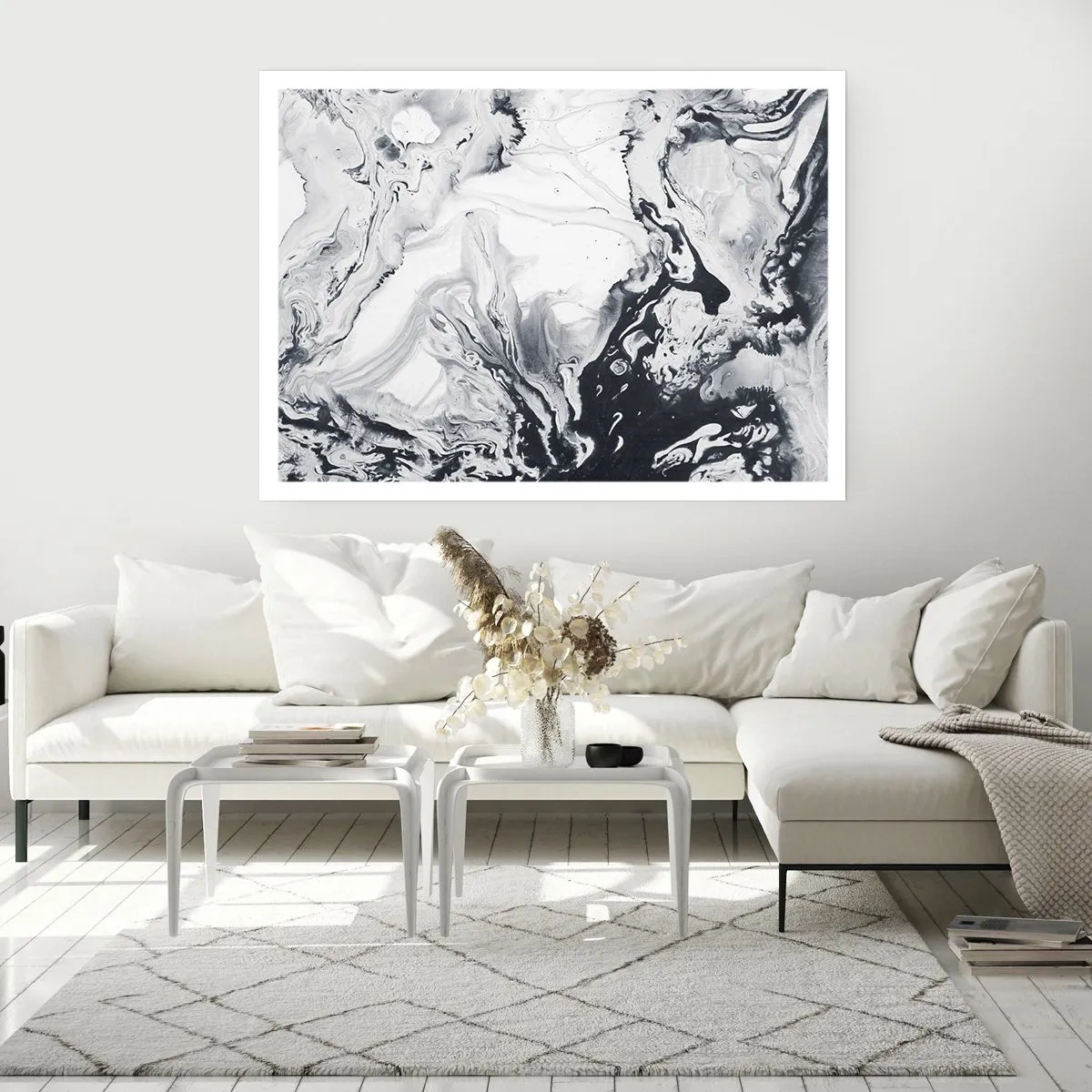 Poster - Motivo astratto monocromatico con effetto marmo - 100x70cm - Il centro della terra - Decorazione murale moderna per soggiorno e camera da letto ARTTOR