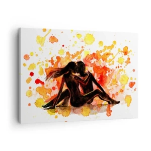 Quadro su tela - Stampe su Tela - Un romantico dipinto ad acquerello raffigurante due persone dai colori caldi. - 70x50cm - E la luce fu - Decorazione murale moderna per soggiorno e camera da letto ARTTOR