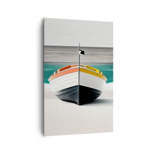 Quadro su tela - Stampe su Tela - Una barca sulla spiaggia con un mare turchese sullo sfondo - 80x120cm - Al suo posto - Decorazione murale moderna per soggiorno e camera da letto ARTTOR