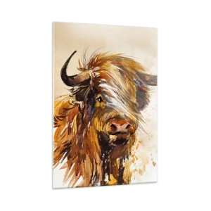 Quadro su vetro - Illustrazione ad acquerello di un toro scozzese a pelo lungo - 50x70cm - L'orgoglio del cacciatore - Decorazione murale moderna per soggiorno e camera da letto ARTTOR