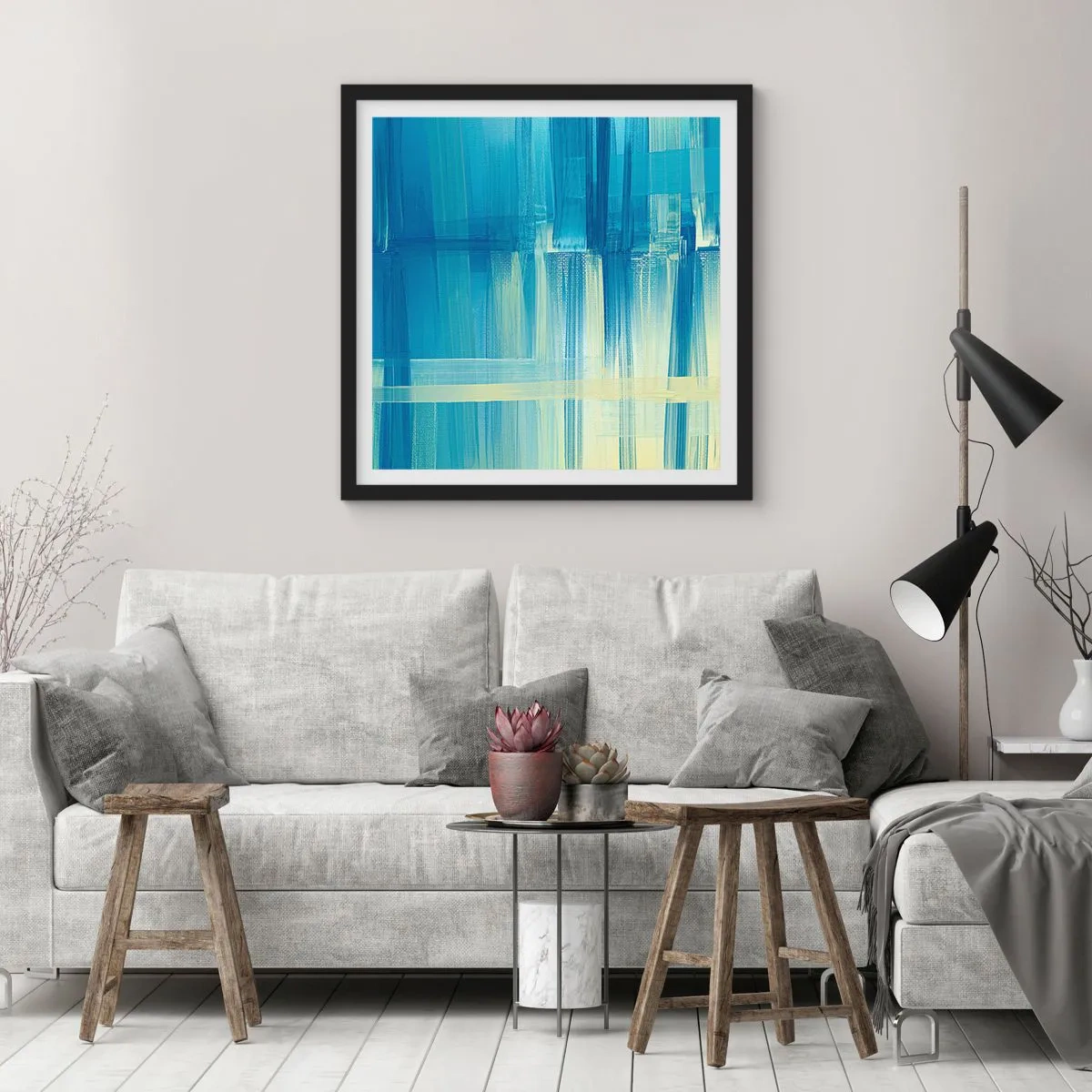 Poster in cornice nera - Composizione in turchese - 30x30 cm