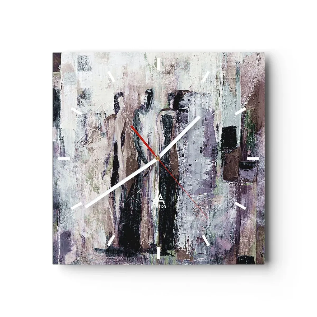 Orologio da parete - Orologio in Vetro - Una composizione astratta con tre figure in colori pastello. - 30x30cm - Triade misteriosa - Decorazione murale moderna per soggiorno e camera da letto ARTTOR