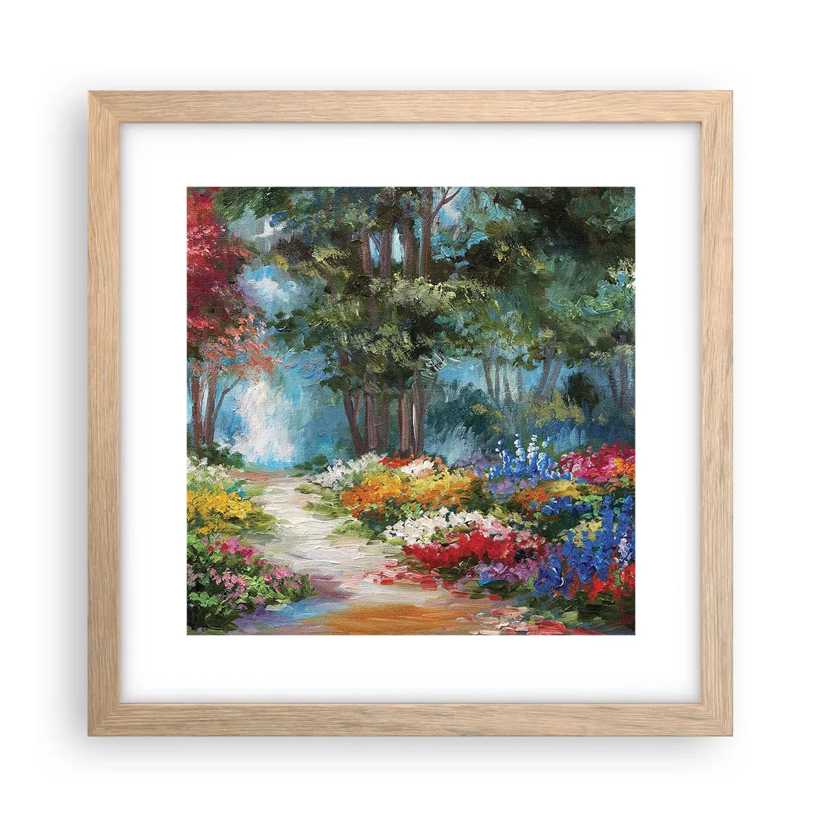Poster in cornice rovere chiaro - Il giardino del bosco d'aprile - 30x30 cm