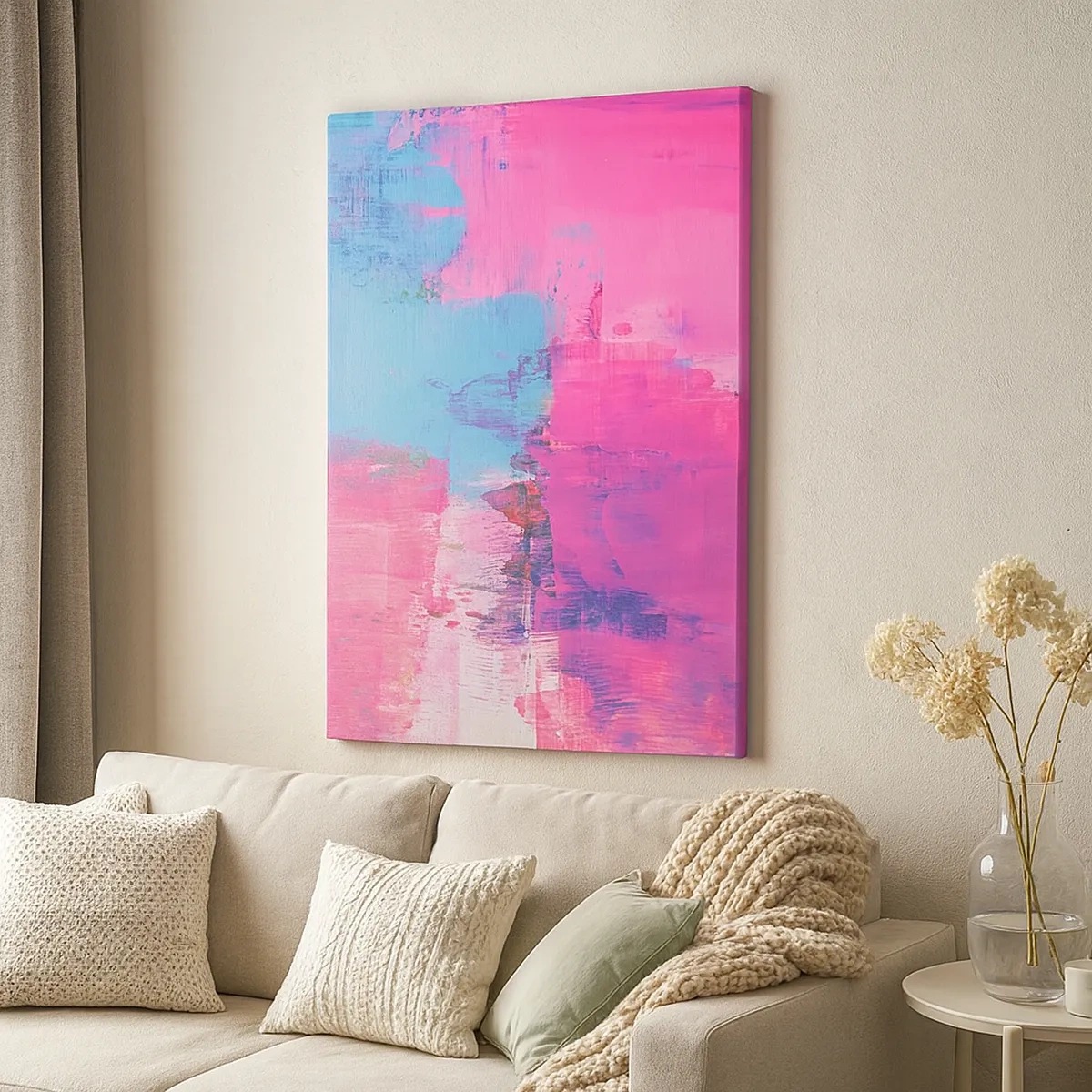 Quadro su tela - Stampe su Tela - Composizione astratta in rosa e blu - 50x70cm - Rosa, blu e un pizzico di luce - Decorazione murale moderna per soggiorno e camera da letto ARTTOR