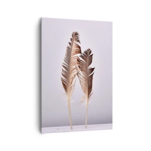 Quadro su tela - Stampe su Tela - Piume delicate su uno sfondo chiaro in stile minimalista - 70x100cm - Contro il nulla - Decorazione murale moderna per soggiorno e camera da letto ARTTOR