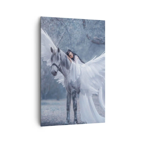 Quadro su tela - Stampe su Tela - Una donna su un cavallo bianco con le ali in una foresta magica - 80x120cm - Momento ispirato - Decorazione murale moderna per soggiorno e camera da letto ARTTOR