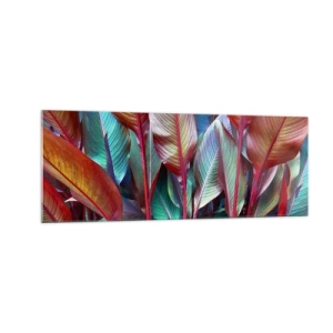 Quadro su vetro - Foglie colorate di piante tropicali nel folto - 140x50cm - Selva colorata - Decorazione murale moderna per soggiorno e camera da letto ARTTOR