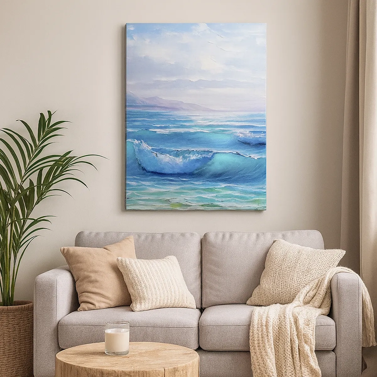 Quadro su tela - Stampe su Tela - Un pittoresco paesaggio marino con onde e cielo azzurro - 50x70cm - Porta sollievo - Decorazione murale moderna per soggiorno e camera da letto ARTTOR