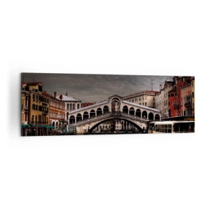 Quadro su tela - Stampe su Tela - Ponte di Rialto a Venezia sul Canal Grande, architettura classica. - 160x50cm - Promessa di una sera a Venezia - Decorazione murale moderna per soggiorno e camera da letto ARTTOR