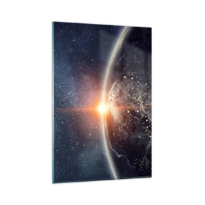 Quadro su vetro - La Terra vista dallo spazio con il sole che sorge - 80x120cm - In una nuova prospettiva - Decorazione murale moderna per soggiorno e camera da letto ARTTOR