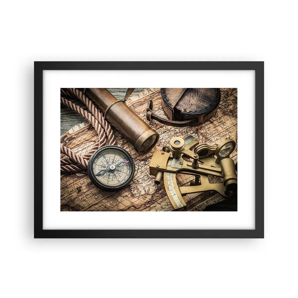 Poster in cornice nera - Traccia la rotta - 40x30 cm