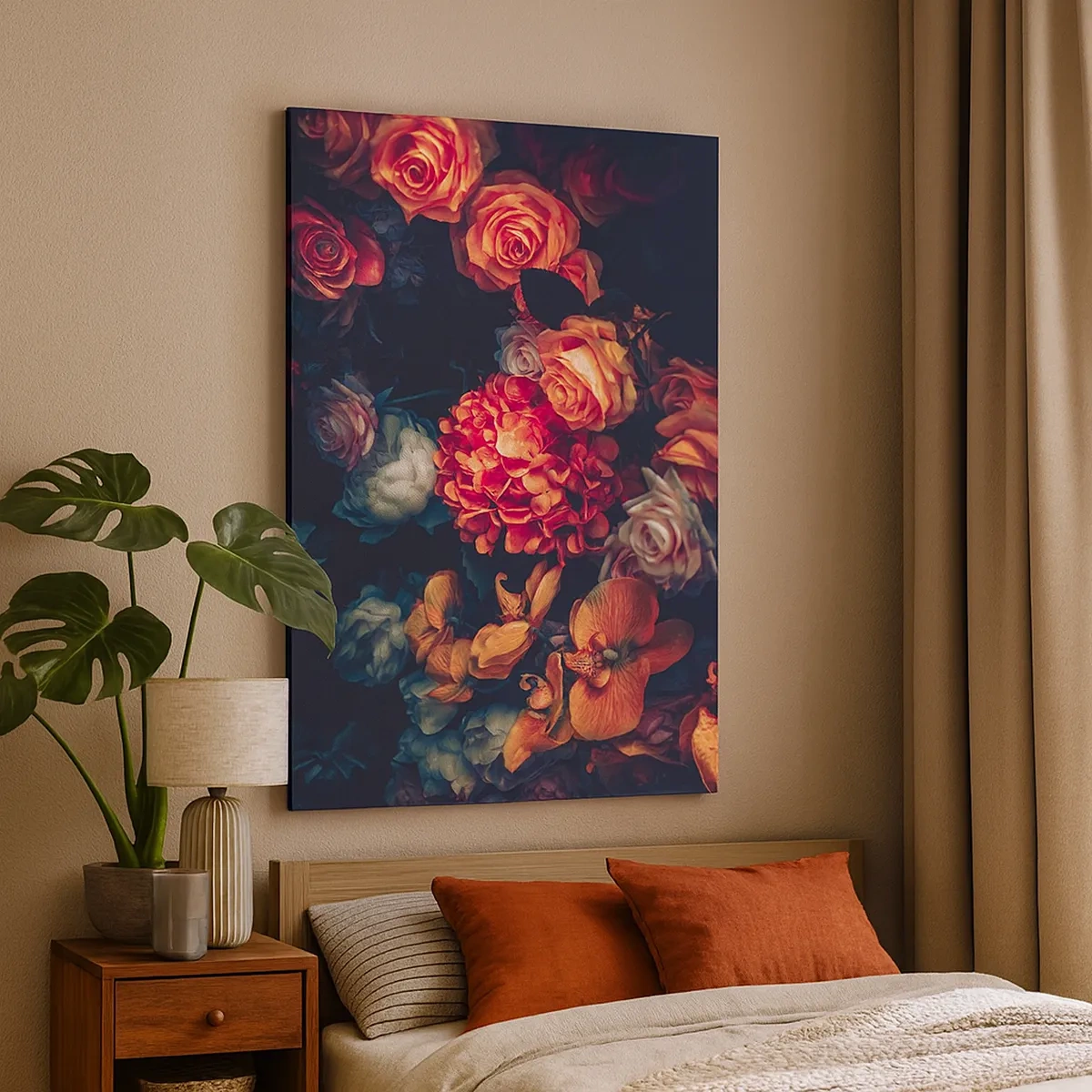 Quadro su tela - Stampe su Tela - Un mazzo di fiori vari in toni scuri - 50x70cm - Come i maestri olandesi - Decorazione murale moderna per soggiorno e camera da letto ARTTOR