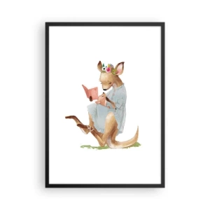 Poster in cornice nera - Un canguro legge un libro insieme a un bambino, in stile artistico. - 50x70cm - Mamma, leggimi - Decorazione murale moderna per soggiorno e camera da letto ARTTOR