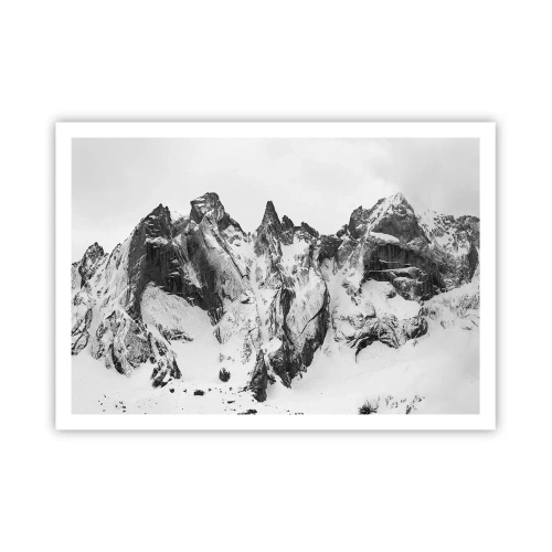 Poster - Cime innevate bianche e nere - 100x70cm - Cresta minacciosa di granito - Decorazione murale moderna per soggiorno e camera da letto ARTTOR