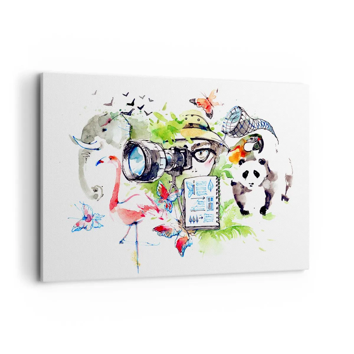 Quadro su tela - Stampe su Tela - Grafica colorata con temi naturalistici e safari - 100x70cm - Nell'obiettivo del viaggiatore - Decorazione murale moderna per soggiorno e camera da letto ARTTOR