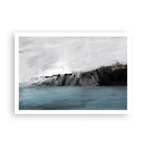 Poster - Paesaggio astratto con acqua e una costa rocciosa - 100x70cm - Acqua-terra: lo scontro degli elementi - Decorazione murale moderna per soggiorno e camera da letto ARTTOR